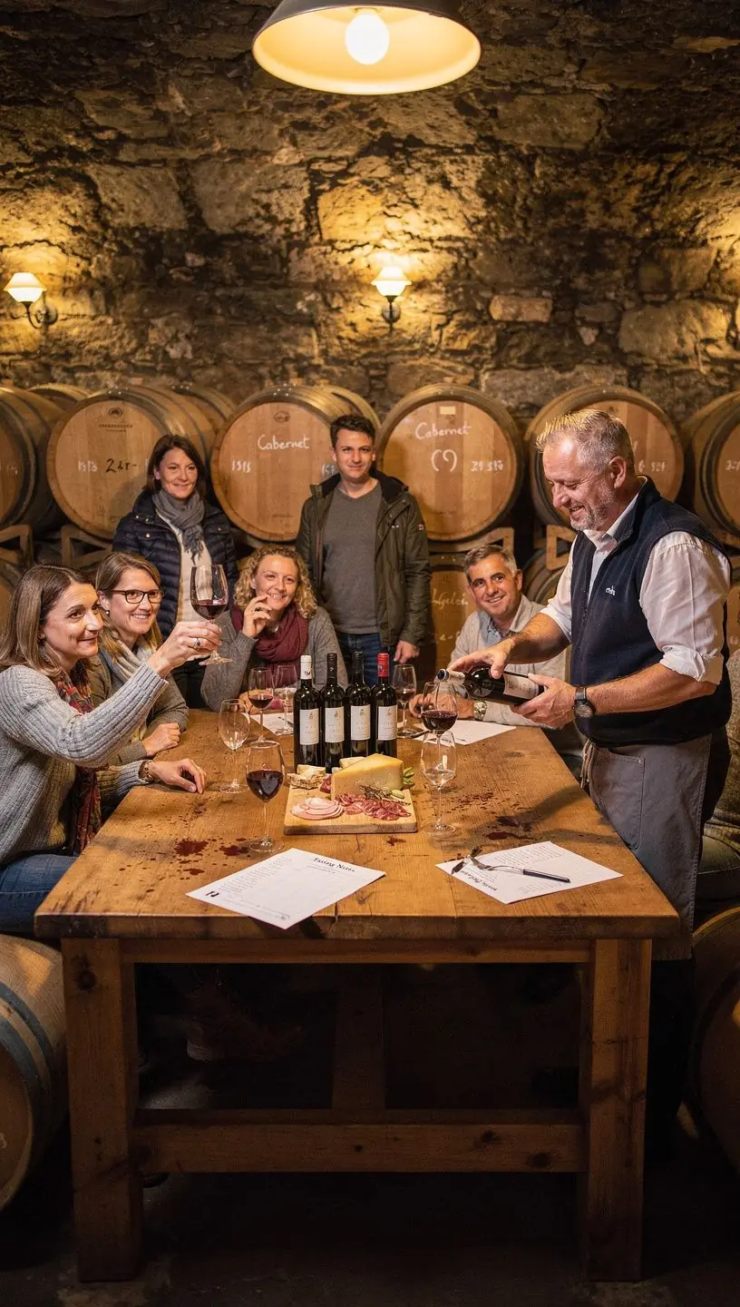 A scenic view of a picturesque village in Slovakia, with market tents set up against a backdrop of rolling hills.